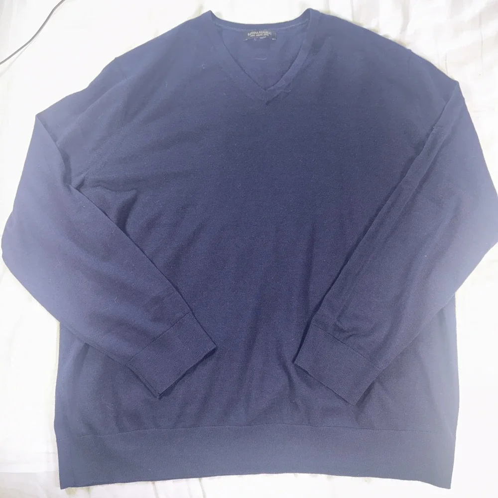 Banana Republic Men's Extra Fine Italian‎ Merino Wool XXL Royal Blue V-Neck